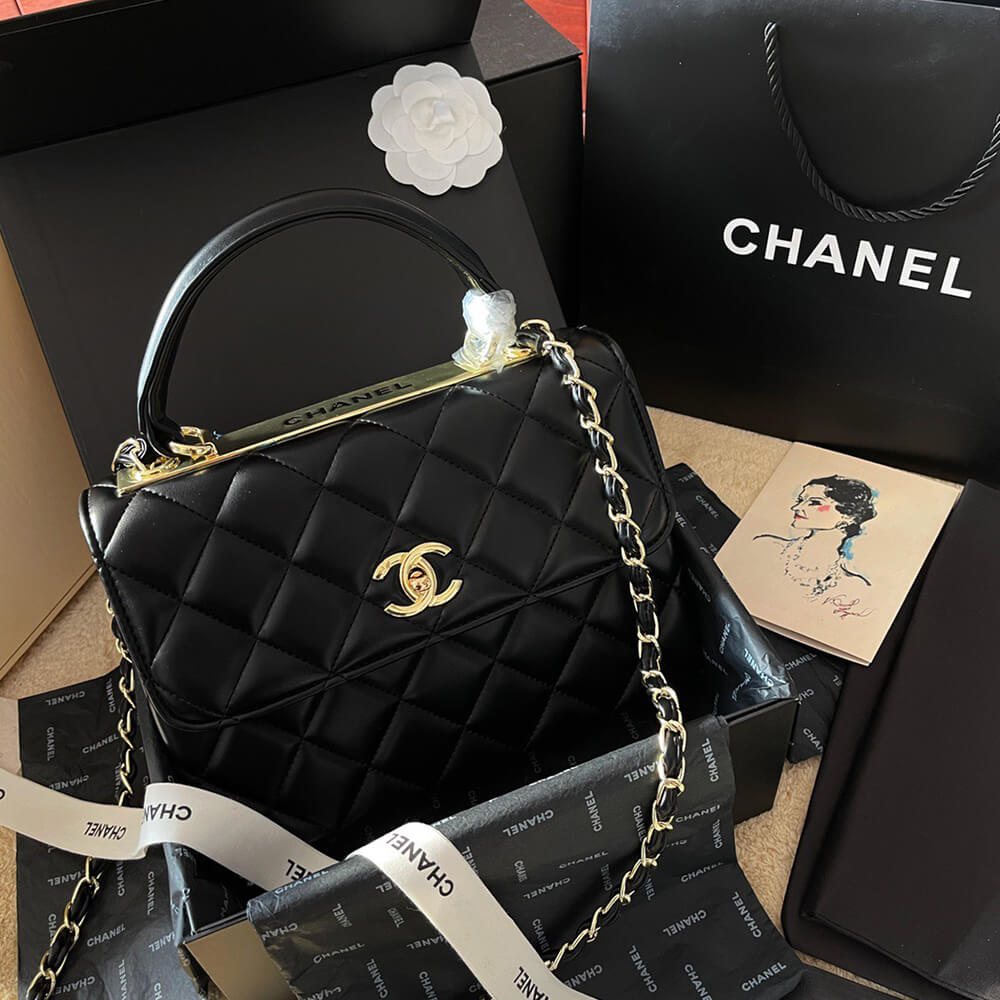 Ch*el flap bag with top handle