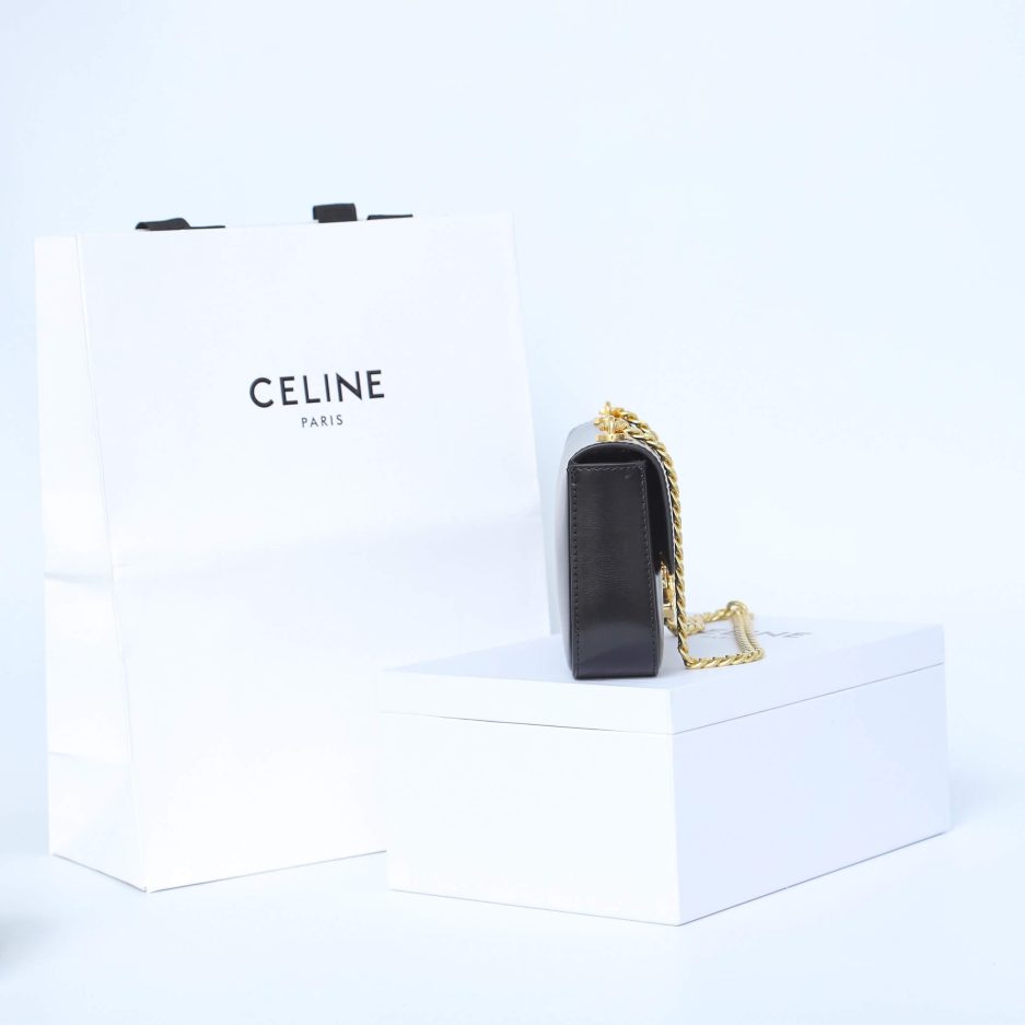Ce**e claude shiny cowhide leather chain shoulder bag