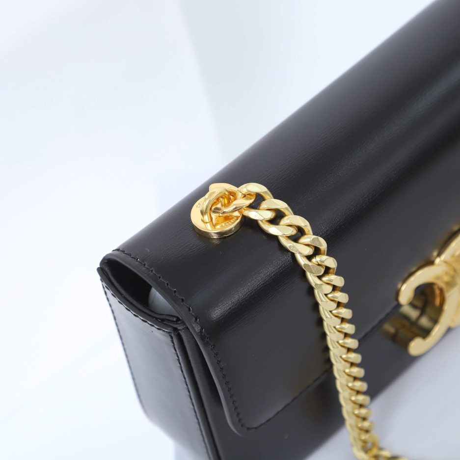 Ce**e claude shiny cowhide leather chain shoulder bag