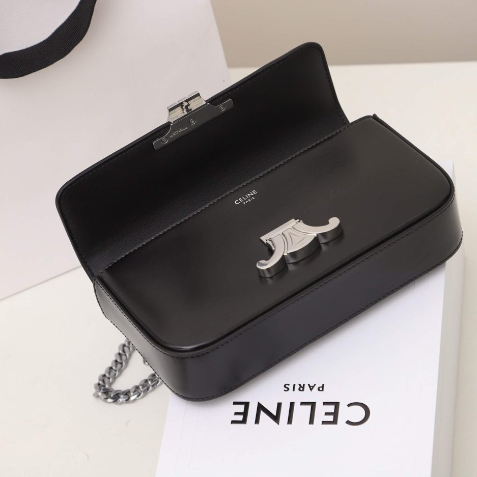 Ce**e claude shiny cowhide leather chain shoulder bag