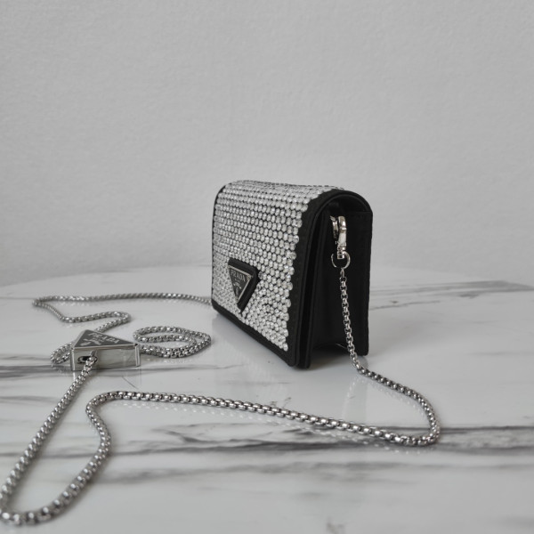 Pra*a cardholder with shoulder strap and crystals