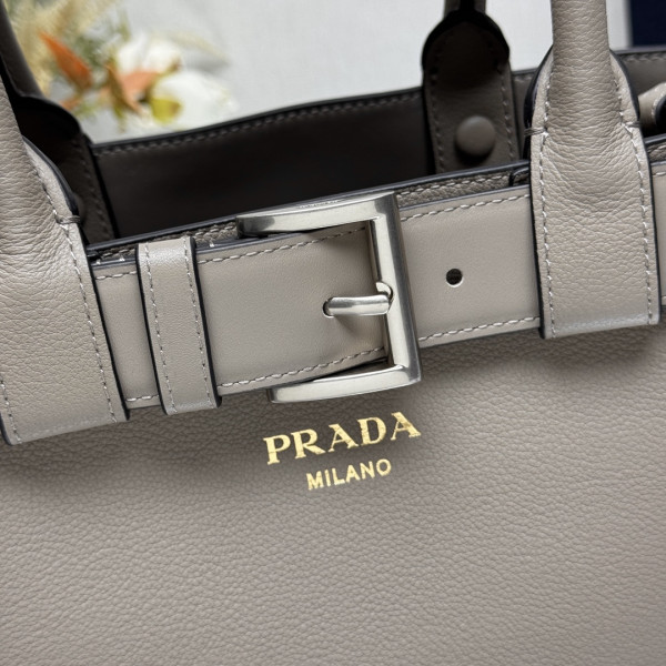 Pra*a buckle large leather handbag with belt-32*23*11cm