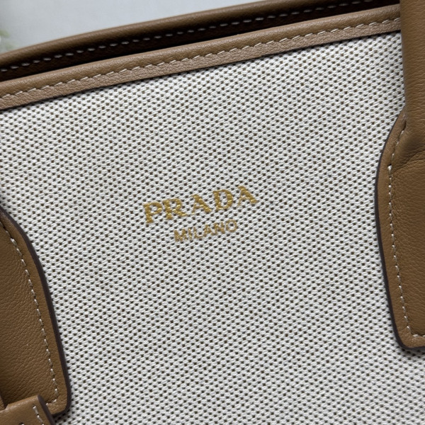 Pra*a medium linen blend and leather tote bag - 35*22.5*18cm